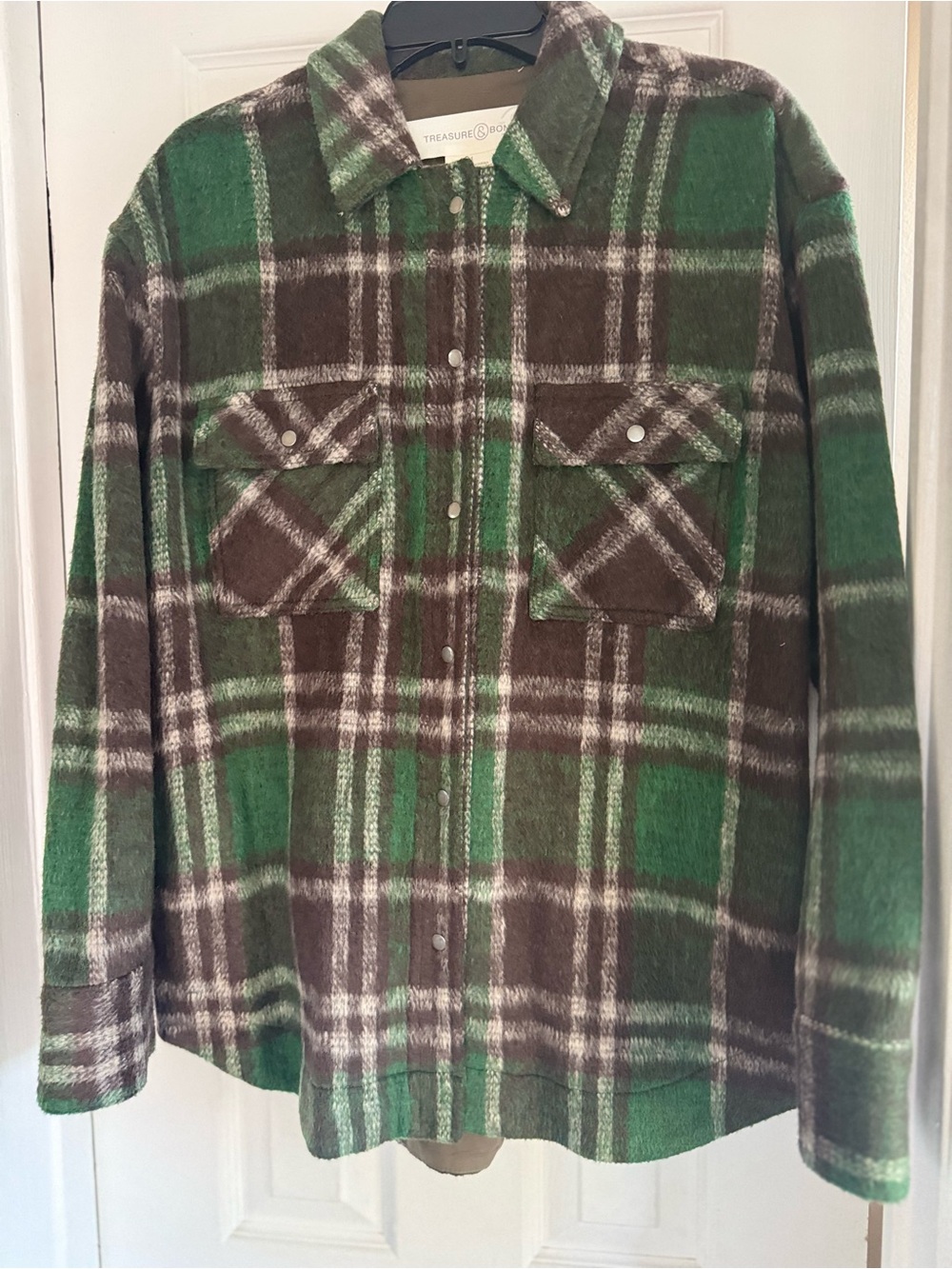 Men’s Treasure & Bond Green Plaid Button-Up Shirt